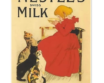 Vintage Milk Poster Print Vintage Food & Drink Ad, Milk Poster Retro Kitchen Gift  Poster Print, Retro Food Ad Matte Paper Or Rolled Canvas.