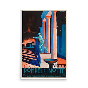 Pompeii Travel Poster, Vintage Italian Tourism Poster, World Travel Print, Italy Tourism Print, Pompei Night Print, Visitate Pompeii