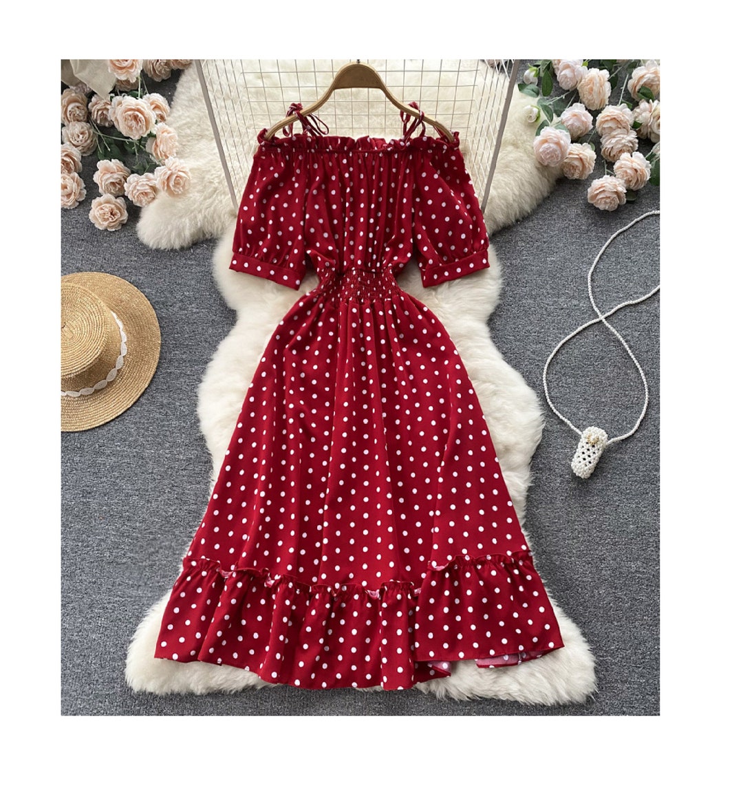 Red Polka Dot Dress Maxi Dotted Dress Vintage Spring Dress - Etsy