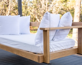 Modern Daybed Porch Swing - Premium White Oak Frame