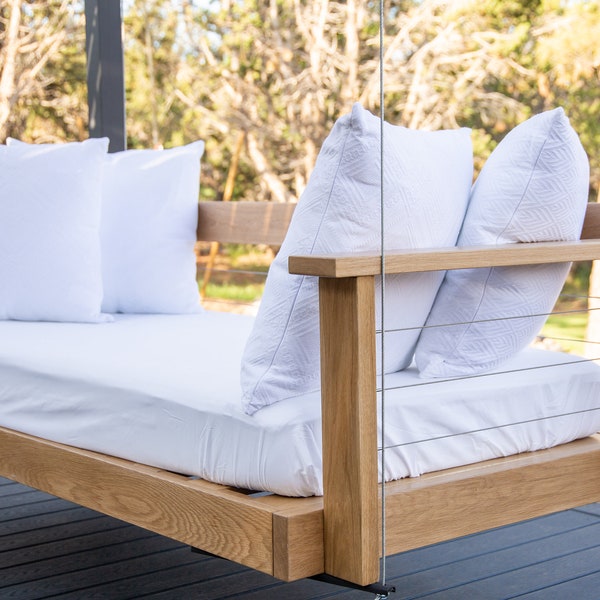 Modern Daybed Porch Swing - Premium White Oak Frame