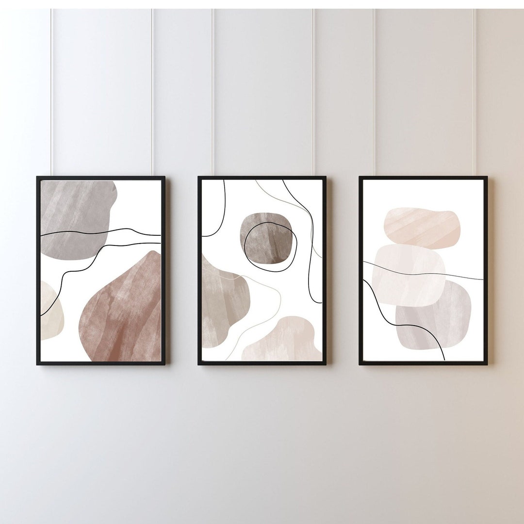 Modern Neutral Abstract Printable Wall Art Set of 3, Brown and Beige ...