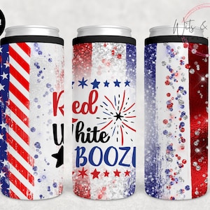 Patriotyczna chłodziarka do puszek Slim: czerwona, biała i z kieliszkiem na alkohol