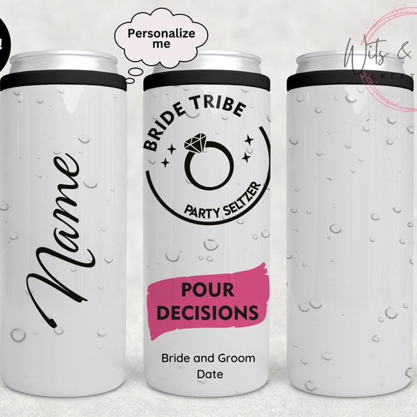 Bride Tribe Can Coolers. Personalized Bridal Party Can Koozies.  12 oz Bride Squad Tumbler. Bachelorette Party. Wedding Party Gift.