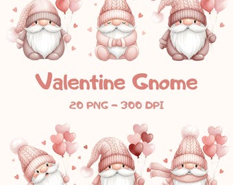Valentine Gnome Clipart Bundle, Cute Watercolor Love Gnome Pngs for ...