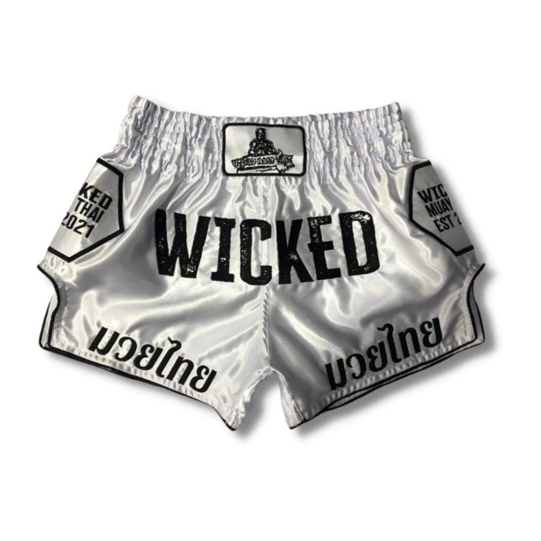 Spider Web White And Black Print Pattern Muay Thai Boxing Shorts main image 1