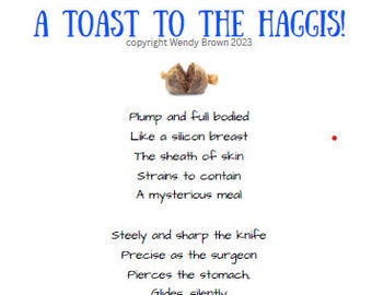 Poem, Poetry, Haggis, Scottish theme, Rabbie Burns, Burns Supper, Toast to a haggis