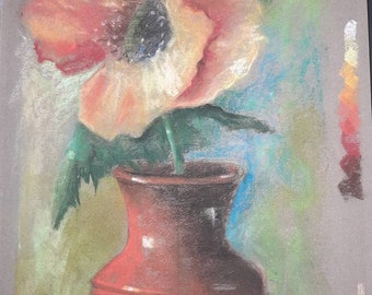 Dibujo a pastel de jarrón con una flor