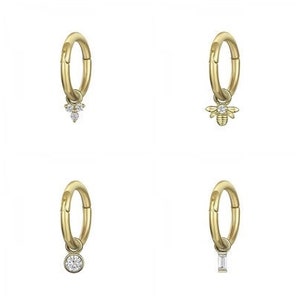 Bee Micro Hoop Piercing Baguette Hoop Piercing Rook Hoop Piercing Tragus Hoop Piercing 925 Solid Sterling Silver cz Gemstone Gold Plated