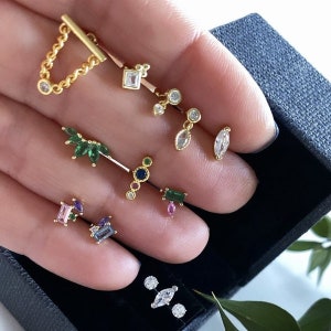 Piercing colorido para cartílago, trago, hélix, plata de ley maciza 925, chapado en oro, delicado piercing multicolor