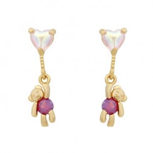 Pink Teddy Bear Stud Earring 925 Solid Sterling silver Gold Plated Dainty Luck Teddy Bear Earring balloon earring