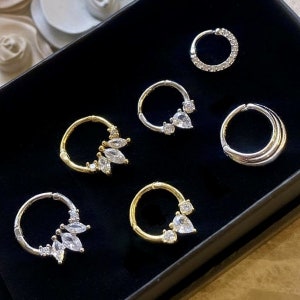 Marquise Stone Daith Hoop Piercing Mini Daith Piercing 925 Solid Sterling Silver Gold Plated Full Stone Mini Piercing Cz Gemstone Earring