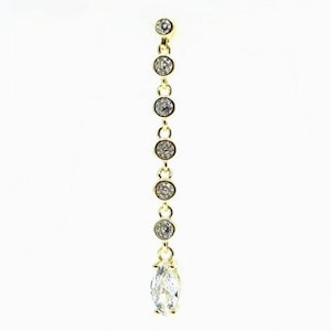 Bezel Stone Chain Dangle Earring 925 Solid Sterling Silver Gold plated Dainty Full Stone Chain Earring Full Round Earring