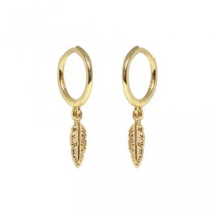 Bohemian Dangle Hoop Earring Leaf Dangle Hoop Earring 925 Solid Sterling Silver Gold Plated Leaf Earring Dainty Dangle Hoop Earring