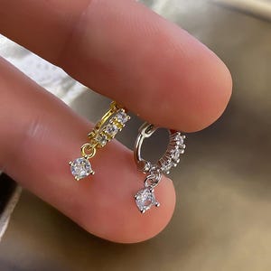 Dangling Cz Hoop Piercing Daith Rook Piercing 925 Sterling Silver Gold Plated Rhodium Cartilage Hoop Earrings Zirconia Dangle Earring