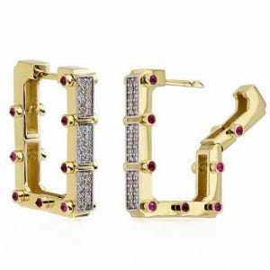 Rosie Octagon Hoop Earring Ruby Color Zirconia Stone Hoop Earring 925K Solid Sterling Silver Gold Plated Dainty Everyday Earring