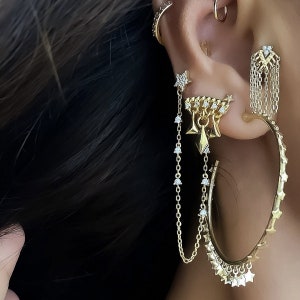 Kette Tragus Piercing Kette Dangle Piercing Kette Helix Piercing 925er massiv Sterling Silber vergoldet zierlich Kettenpiercing