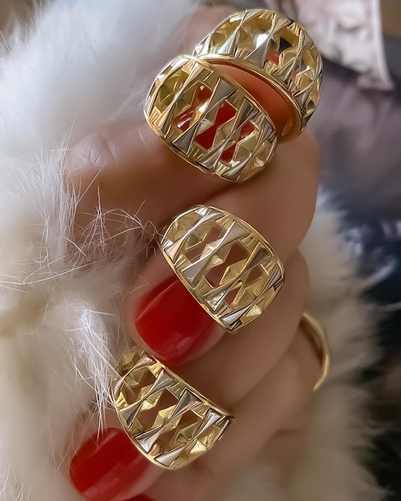 Two Tone Statement Ring Little Finger Ring Two Color pinky Finger Ring 925  Sterling Silver Gold Plated and Rhodium Plated