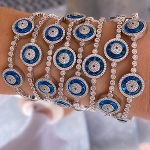 Silber Evil Eye Tennis Armband Blau Evil Eye Armband Runde Tennis Evil Eye Armband 925 Sterling Silber rhodiniert Hight Qualität