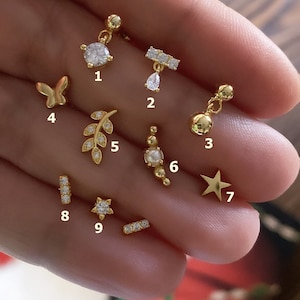 Star Piercing Dangle Piercing Tragus Piercing 925 Solid Sterling Silver Gold Plated Helix Chain Piercing Micro Tragus Piercing
