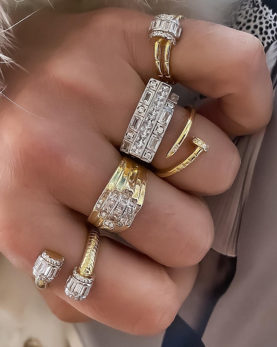 Baguette Little Finger Ring Double Rows Pinky Finger Ring Rhodium