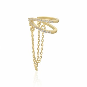 Delicato polsino per l'orecchio a catena d'oro Polsino per l'orecchio a doppia catena Doppia catena Catena a cerchio pendente Huggie Hoop Piccoli cerchi in argento Orecchini minimalisti