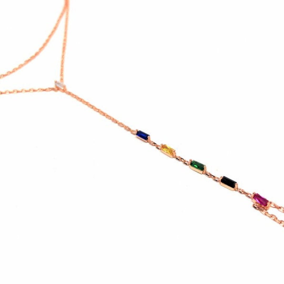 Rainbow Baguette Tennis Hand Chain Multicolor Hand Chain Bracelet Cubic ...