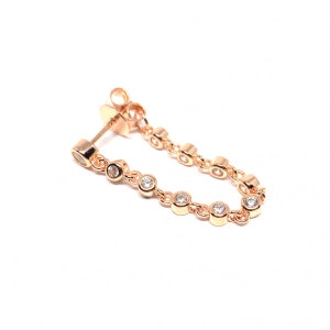 Bezel Stone Chain Dangle Earring 925 Solid Sterling Silver Gold plated Dainty Full Stone Chain Earring Full Round Earring