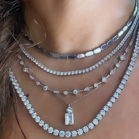 Circle Pendant with Fringe Chain Drops Rhodium on Sterling Silver - Nontarnish Circle Pendant with Fringe Chain Drops Rhodium on Sterling Silver - Nontarnish
