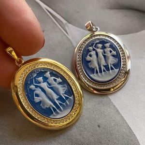 The Three Graces Blue cameo necklace Trio Dancer Cameo gift for her agate genuine Italian cameo Pendant  cameo necklace friendship necklaces