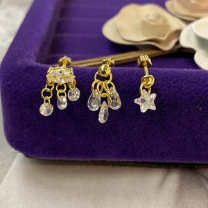 Crystal Drop Piercing Trio Crystal Piercing Helix Piercing Tragus Piercing Cartilage Piercing Crystal Dangling Piercing Dainty Drop Piercing