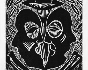 Mask Woodcut Print: Birch Plywood, Masa Paper - Truth Nine