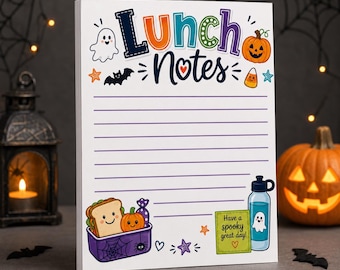 Kids Lunch Notes Notepad HALLOWEEN EDITION, Encouragement Messages, School Lunchbox Pad