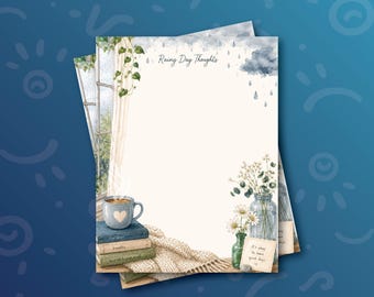 Rainy Day Notepad, Cozy Self Care Stationery, Watercolor Memo Pad, Book Lover Gift