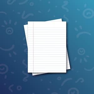 May include: Two sheets of white lined paper with a red margin line, stacked. The paper has blue horizontal lines and is set against a blue background with white doodles.