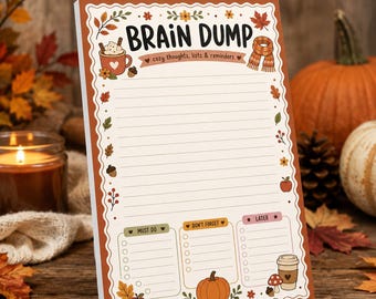 Fall Brain Dump Notepad, Autumn To Do List Pad, 5.5 x 8.5, 50 Sheets