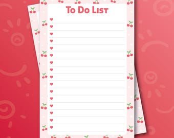 Cherry Hearts To-Do List Notepad, Pink Desk Stationery, Daily Checklist Pad