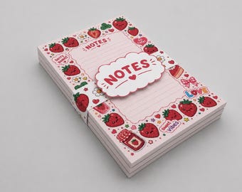 Strawberry Notepad Set, 4x6 Inch Lined Memo Pads, Pink Berry Stationery, Handmade Desk Accessory