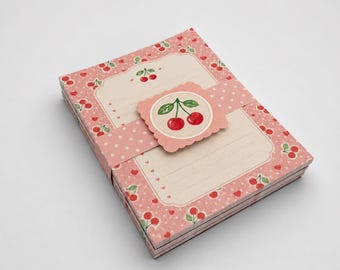 Set of 3 Cherry Notepads, Pink Stationery Gift, Handmade Desk Pads