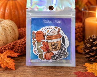 Paquete de pegatinas de otoño, 10 pegatinas de otoño, pegatinas de calabaza, café y temporada acogedora, aprox. 5 cm