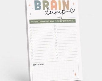 Brain Dump Notepad, Daily To Do List, Productivity Planner, Desk Organizer, 5.5x8.5