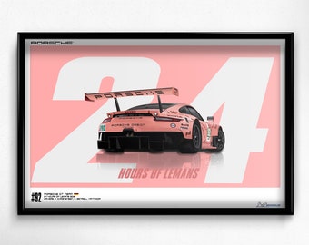 Porsche 911 RSR Pink Pig Le Mans, Art mural, Wall Decor Digital Télécharger PNG