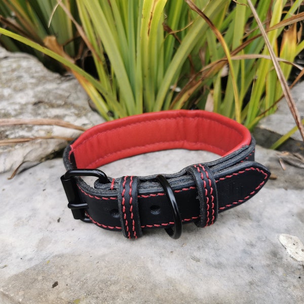 Collier chien en cuir taille M noir/rouge