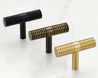 Antique, black, gold T bar pull knob for cabinets cupboards. kitchen, bedrooms, bathrooms, wardrobes.  Durable protective lacquer. 5 sizes