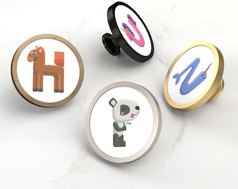 Animal letter cabinet knobs, kids furniture drawer pulls, nursery decor, educational alphabet knobs, playful cabinet knobs