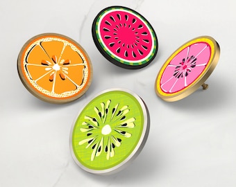 Large Citrus and Summer Fruit Slice Cabinet Drawer Door Cupboard Knob Handle Available in Gold, Silver, Black & Antique Gold Base