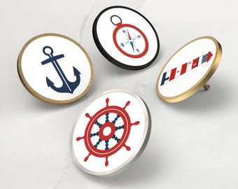 Large Nautical Sea Boat Themed Cabinet Drawer Door Cupboard Knob Handle Available in Gold, Silver, Black & Antique Gold Base