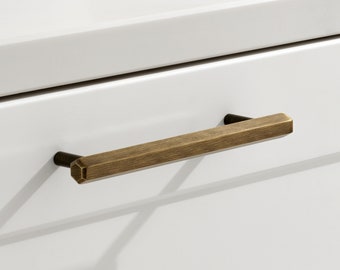 Hexagon Cabinet Pull Handles Modern Hardware T Bar Furniture Pulls for Doors, Cupboards & Drawers.  Protective lacquer to prevent tarnishing