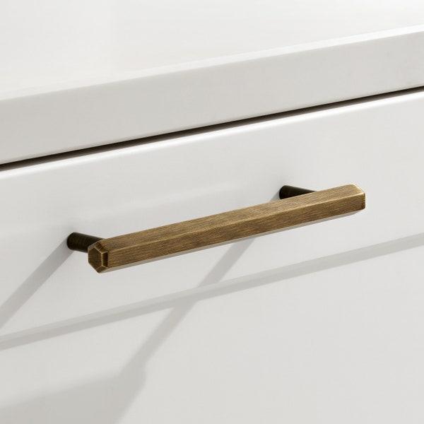 Hexagon Cabinet Pull Handles Modern Hardware T Bar Furniture Pulls for Doors, Cupboards & Drawers.  Protective lacquer to prevent tarnishing