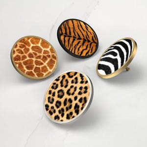 Large Animal Print Cabinet Drawer Door Cupboard Knob Handle Available in Gold, Silver, Black & Antique Gold Base